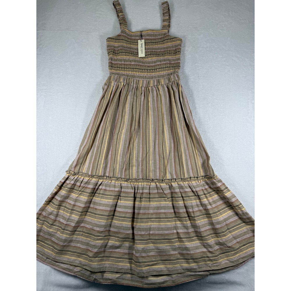 Speed Limit MPH Smocked‎ Striped Maxi Dress Brown Boho Tiered J5735L Size M